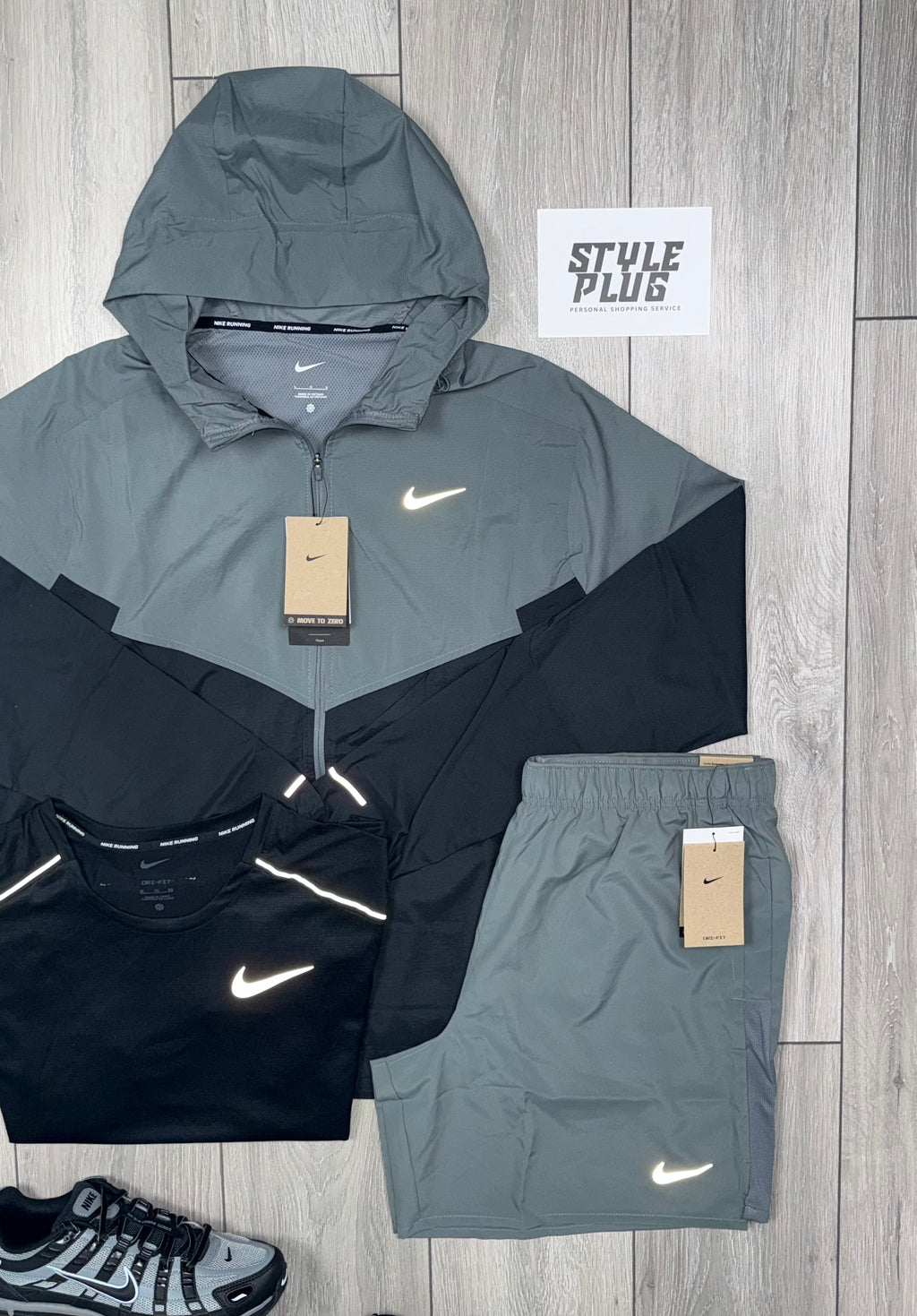 NIKE 3 PIECE REBEL WINDRUNNER SMOKE GREY, BLACK SET