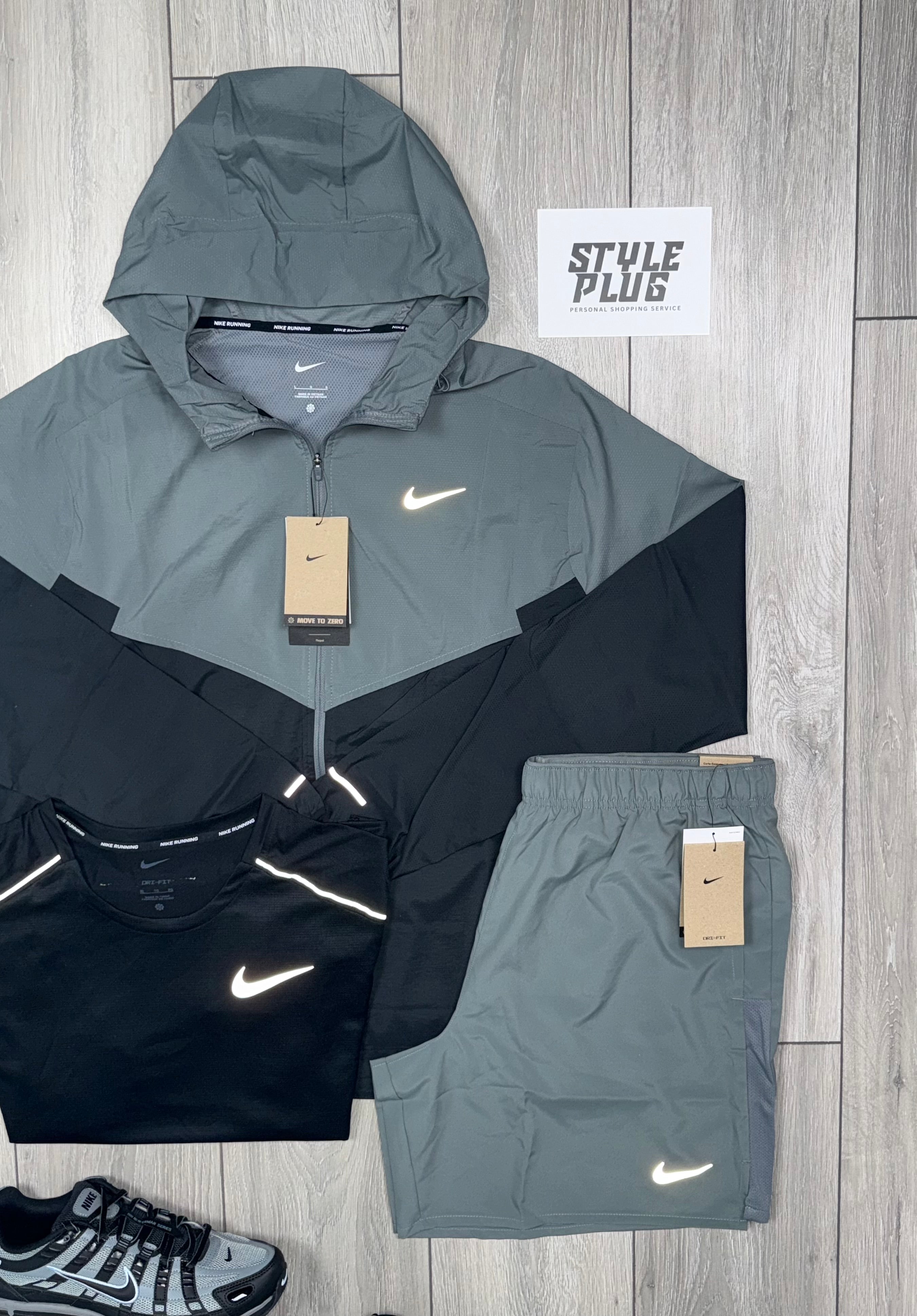 NIKE 3 PIECE REBEL WINDRUNNER SMOKE GREY, BLACK SET